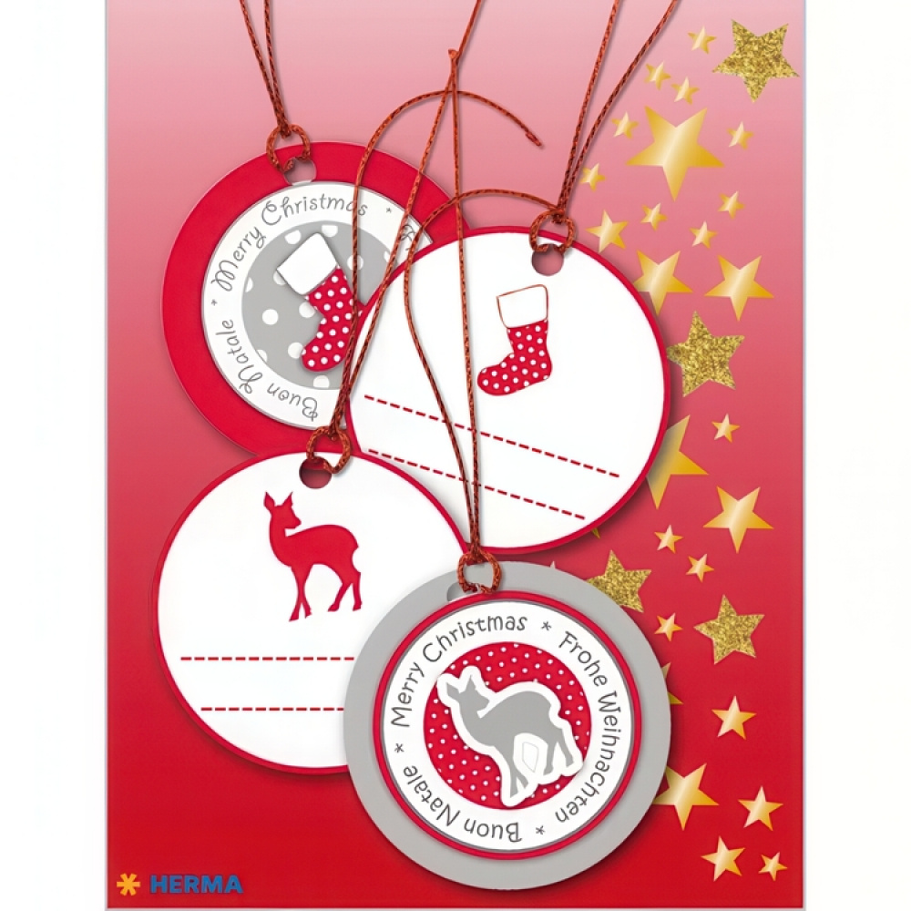 Ylelliset riippuetiketit jouluaiheilla, 4 kpl, 3D CHRISTMAS GIFT TAGS, Ø 5 cm ryhmässä Säilytys / Magnetit ja itsekiinnittyvät / Kyltit ja tarrat @ SmartaSaker.se (41714)