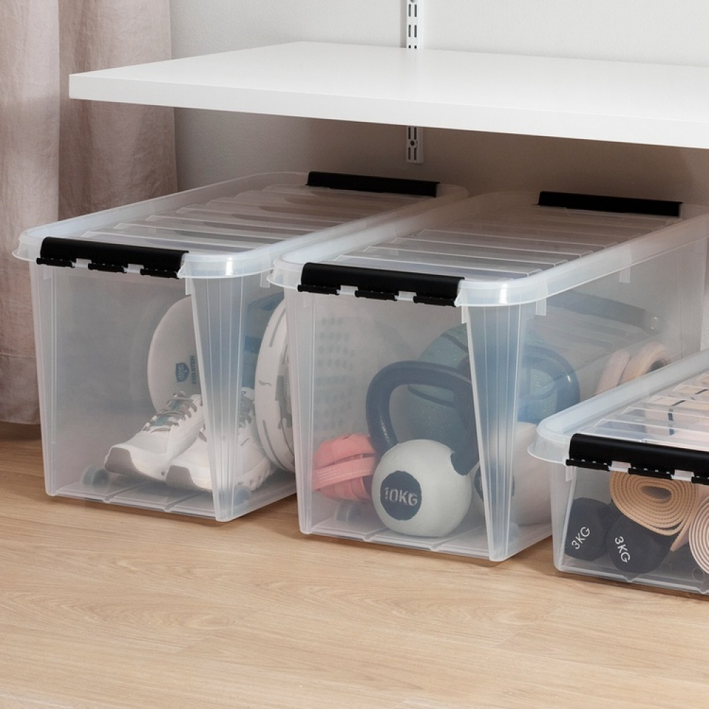 Suuri säilytyslaatikko kannella ja pyörillä 70 l, SmartStore, Kirkas/musta ryhmässä Säilytys / Säilytyskorit @ SmartaSaker.se (41797)