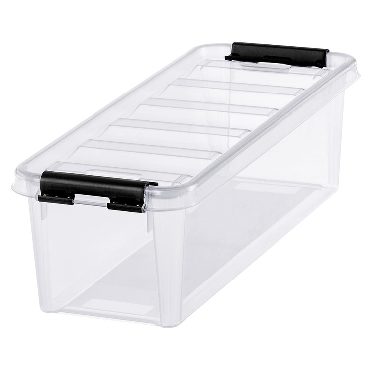 Pitkänomainen säilytyslaatikko kannella 20 l, SmartStore, kirkas/musta ryhmässä Säilytys / Säilytyskorit / SmartStore säilytyslaatikot @ SmartaSaker.se (41859)