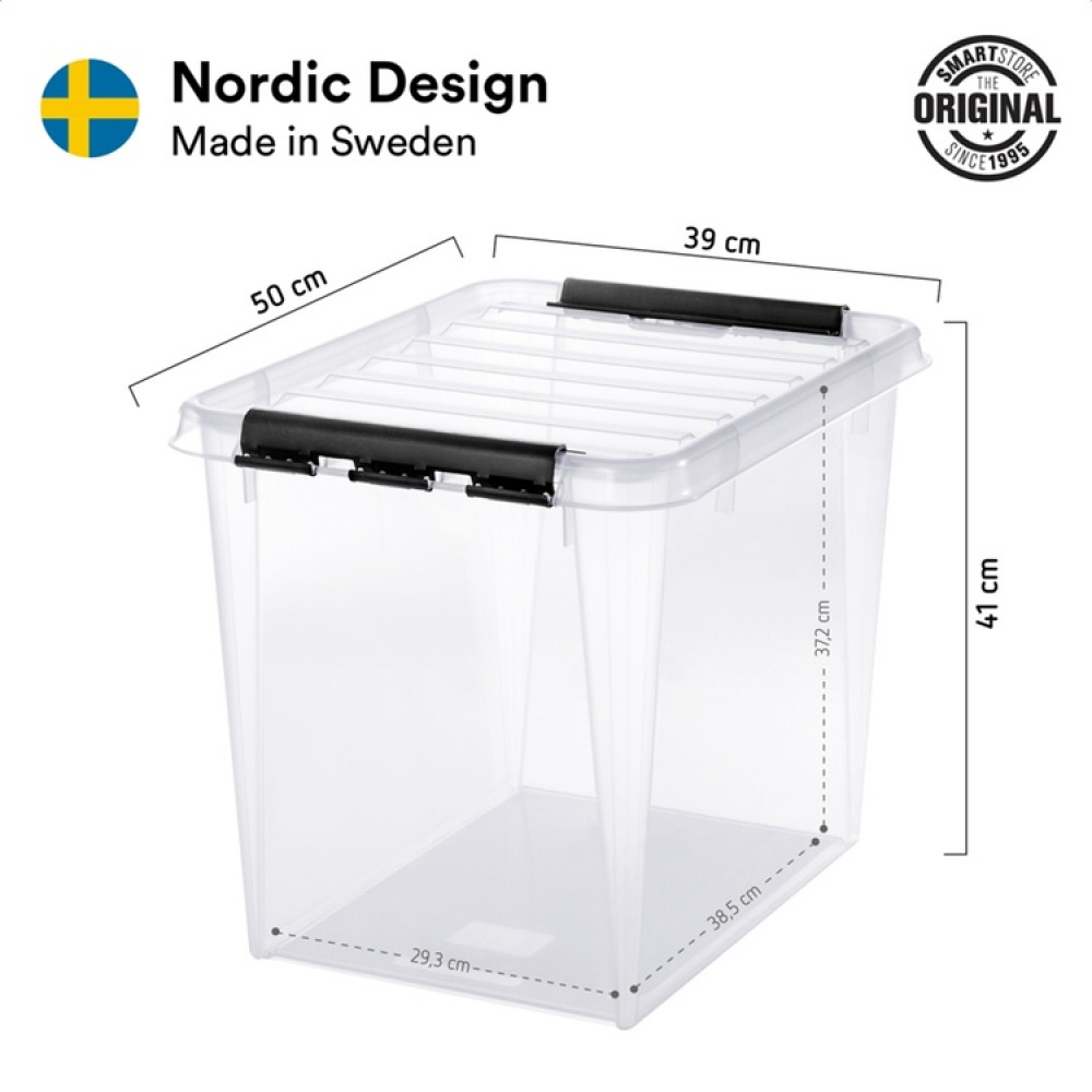 Suuri säilytyslaatikko kannella 52 l, SmartStore, kirkas/musta ryhmässä Säilytys / Säilytyskorit @ SmartaSaker.se (41880)