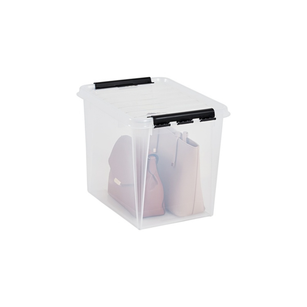 Suuri säilytyslaatikko kannella 52 l, SmartStore, kirkas/musta ryhmässä Säilytys / Säilytyskorit @ SmartaSaker.se (41880)