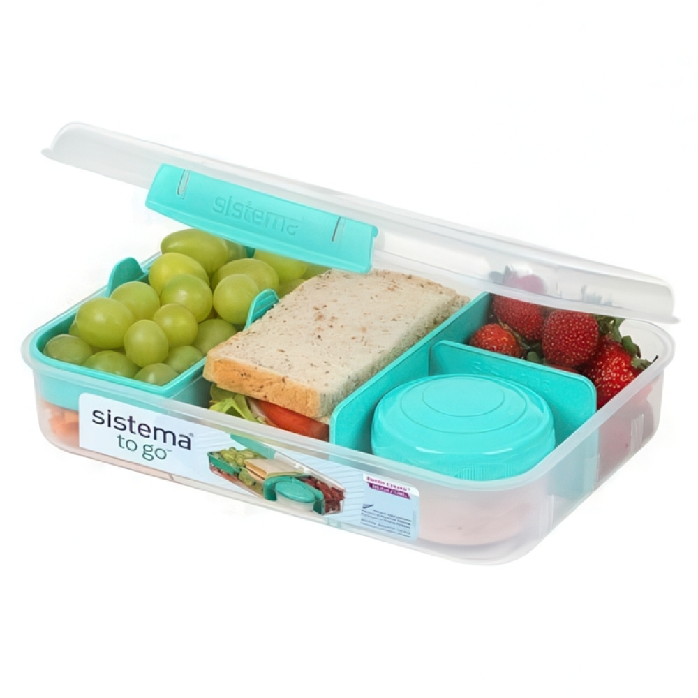 Bento-eväsrasia lokeroilla ja purkilla 1,48 l, Sistema ryhmässä Säilytys / Keittiön säilytys / Ruoan säilytysastiat / Lounaslaatikoita ja Bento @ SmartaSaker.se (42129)