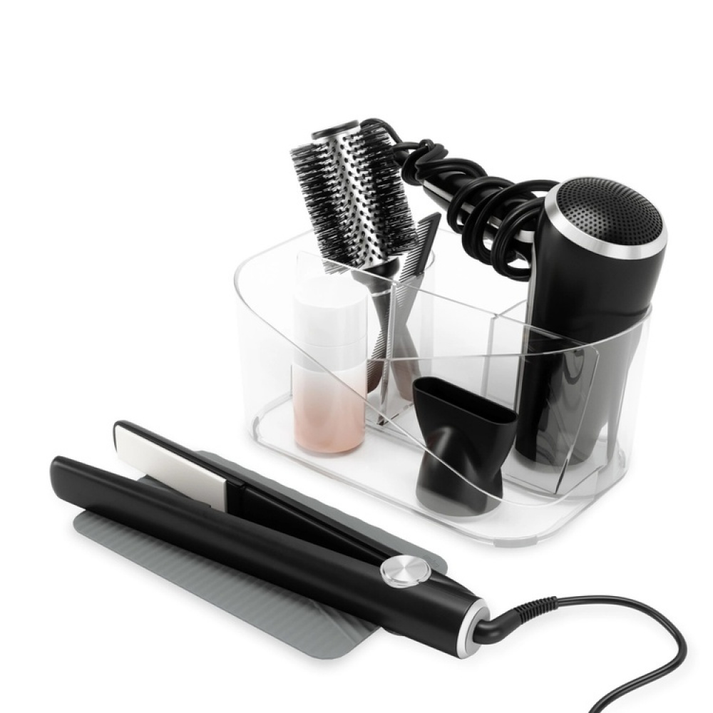Hiustenkuivaajateline ym., UMBRA GLAM HAIR TOOLS ORGANISER, 26,5 x 17 x K 12,5 cm, kirkas/harmaa ryhmässä Säilytys / Kylpyhuoneen säilytys @ SmartaSaker.se (42871)