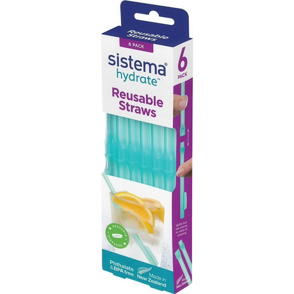 Uudelleenkäytettävät, helposti puhdistettavat pillit, SISTEMA HYDRATE REUSABLE, 6 pilliä, Turkoosi ryhmässä Säilytys / Keittiön säilytys @ SmartaSaker.se (43250)